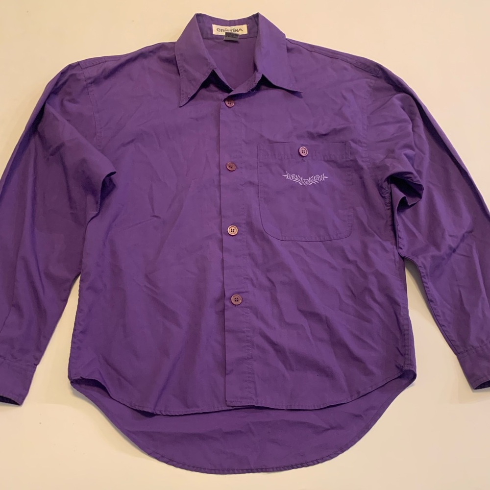 Vintage 90s Christina Violet purple Long-Sleeve Button-Front Shirt preppy school